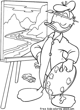 Printable Disney Donald Duck painting a picture coloring page