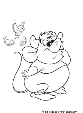 Printable disney characters Cinderellas Mice and Birds coloring pages