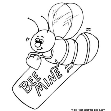 Print out Valentines Day Bee holding a be mine heart