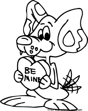 Print out Valentines Day mouse holding a be mine heart