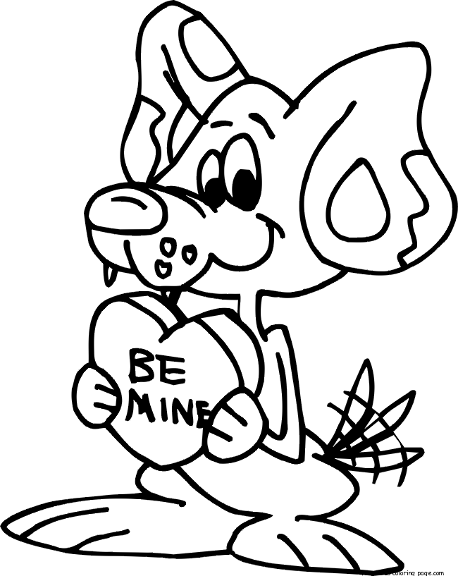Print out Valentines Day mouse holding a be mine heart