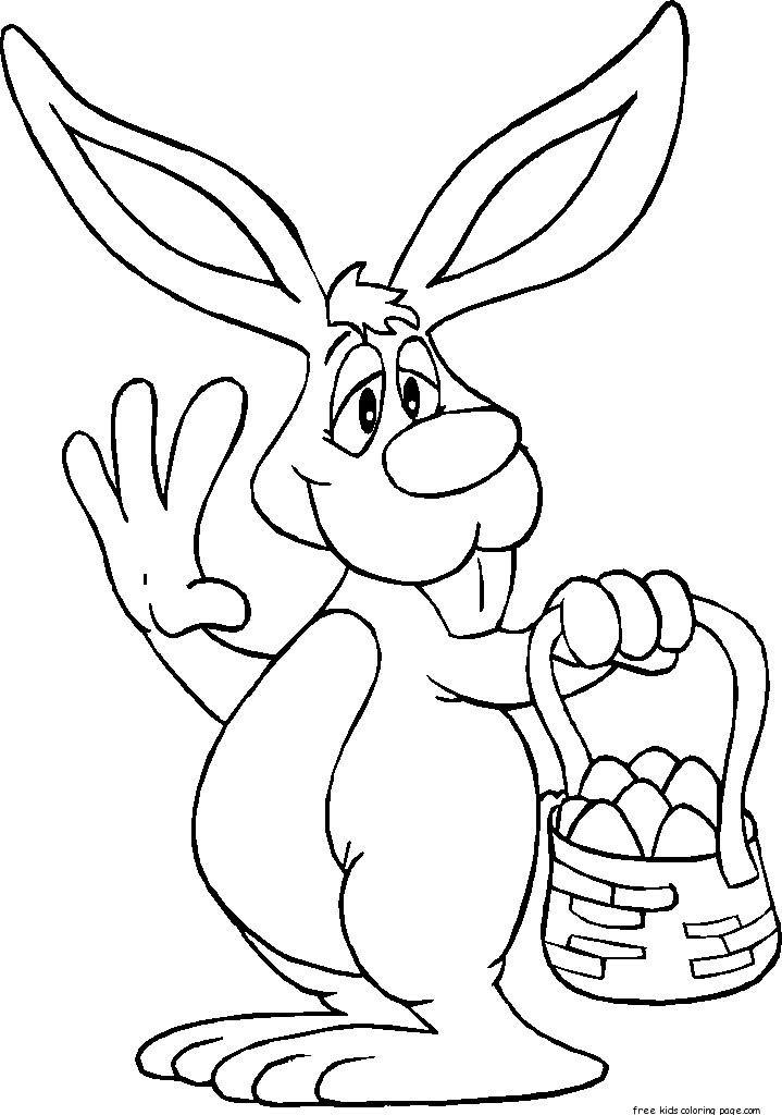 Printable Easter Bunny With Basket Waves Hello Coloring Page