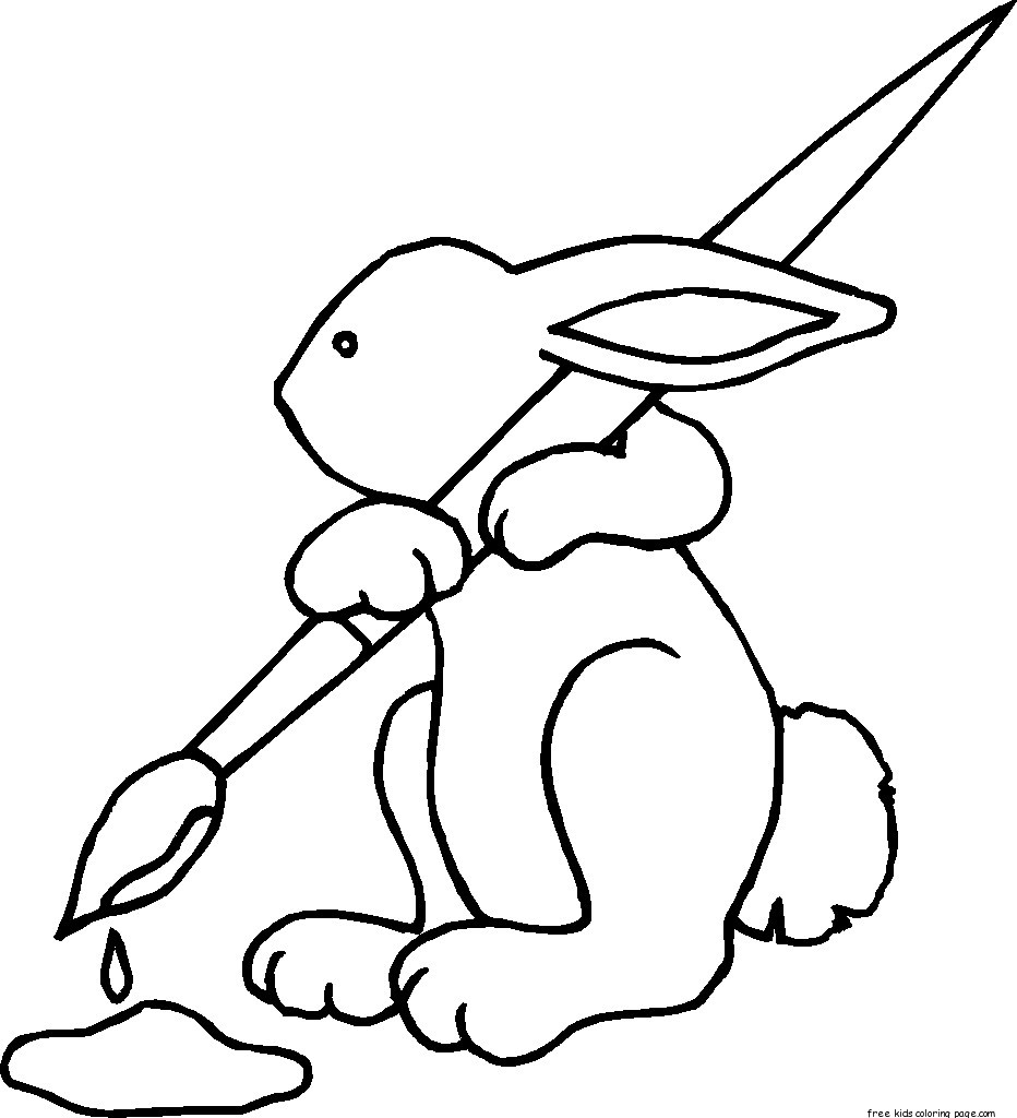 Printable Easter Bunny With Brush Coloring Page