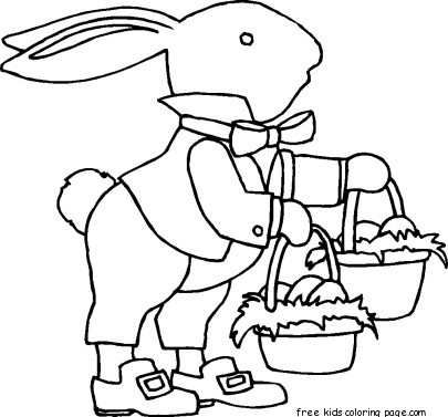 Printable Easter Bunny With Two Baskets Coloring sheet