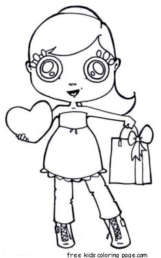 Printable Girl with valentines presents coloring page