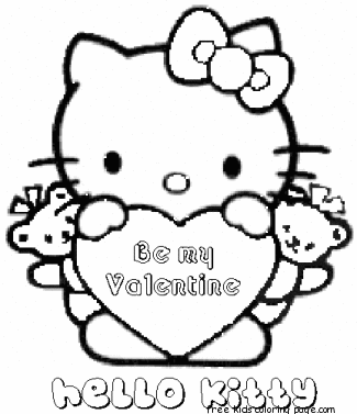 Hello kitty be my valentine coloring pages f
