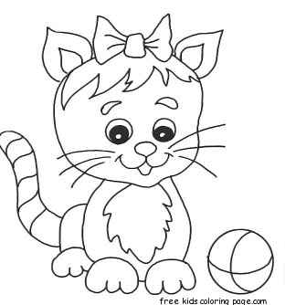 Printable cute kitten playing with ball coloring pages