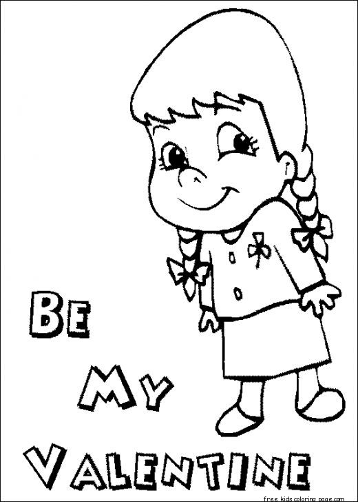 Printable girl Be My Valentine coloring page