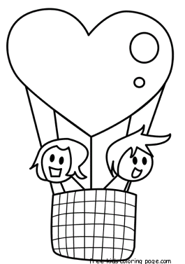 Printable happy Valentines Day Hot Air Balloon good heart coloring pages