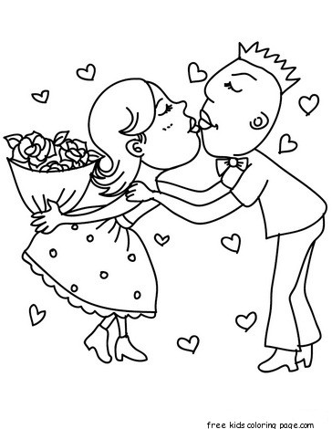 Printable Valentine Couple in love coloring page