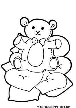 Printable Valentines Day cute teddy bear with heart coloring pages