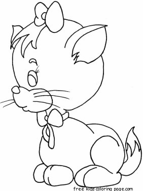 Printable for girl happy kitten coloring page