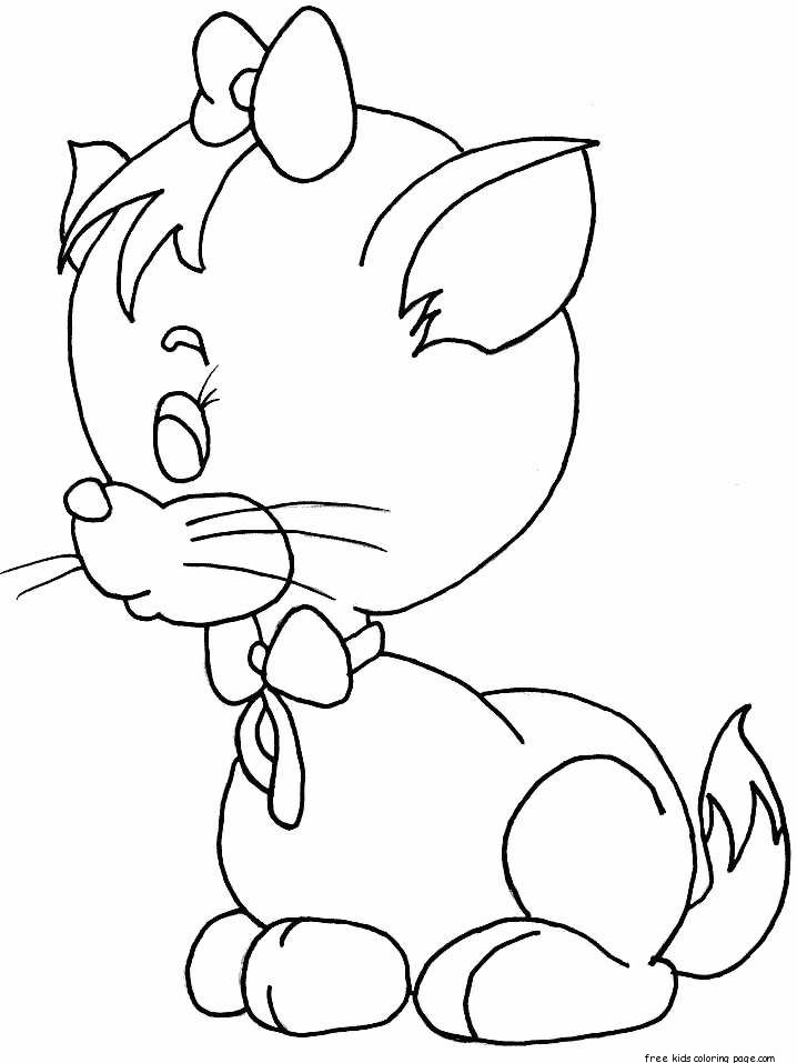 Printable for girl happy kitten coloring page