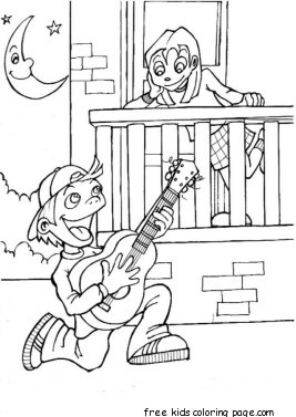 Printable valentine Boy singing a love song coloring page