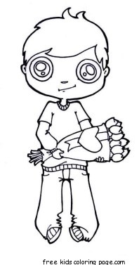 Printable valentines Boy with flowers coloring page
