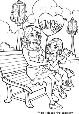 Printable Happy mother and daughter in the park coloring pages