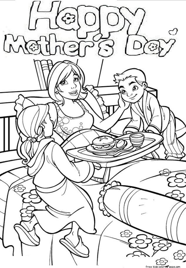 Printable on Mothers Day breakfast in bed coloring pages