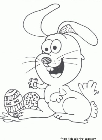Printable Easter eggs and happy bunny coloring page