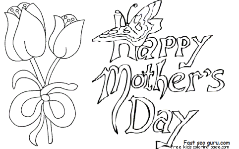 Printable Happy mothers day card with tulips coloring pages 1