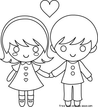 Print kids couple valentine coloring page