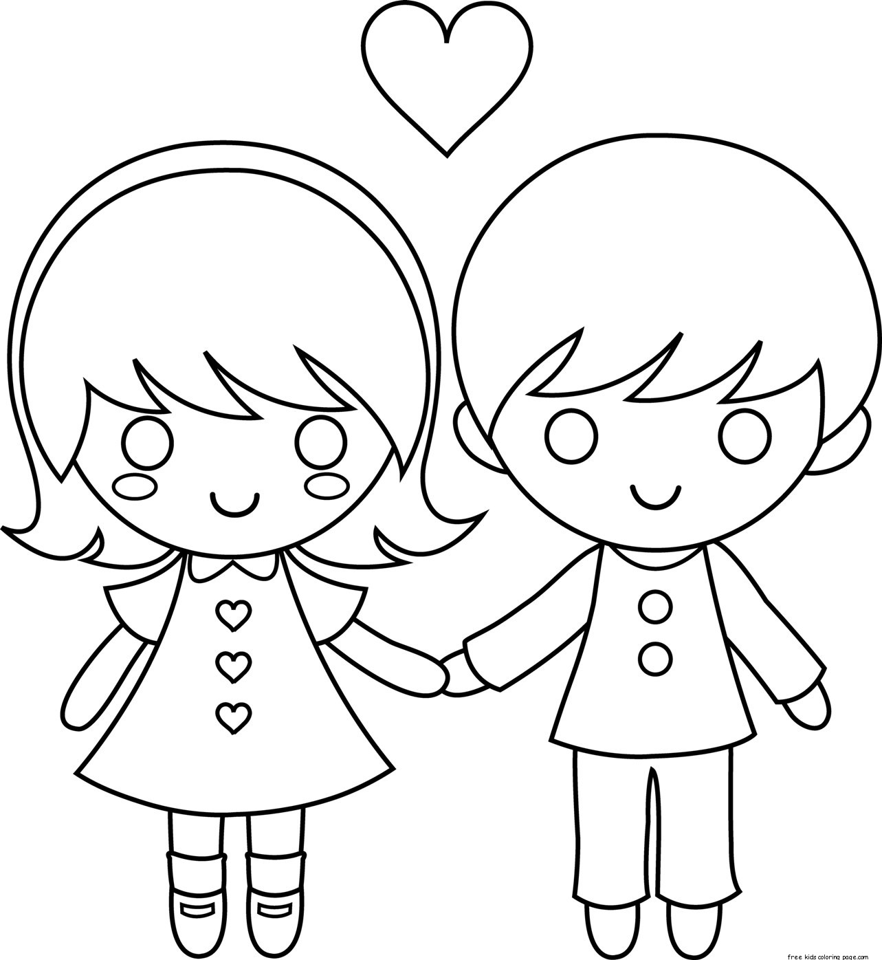 Print kids couple valentine coloring page