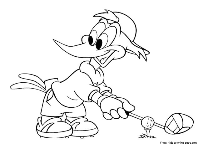 Woody Woodpecker Playing Golf Coloring Page