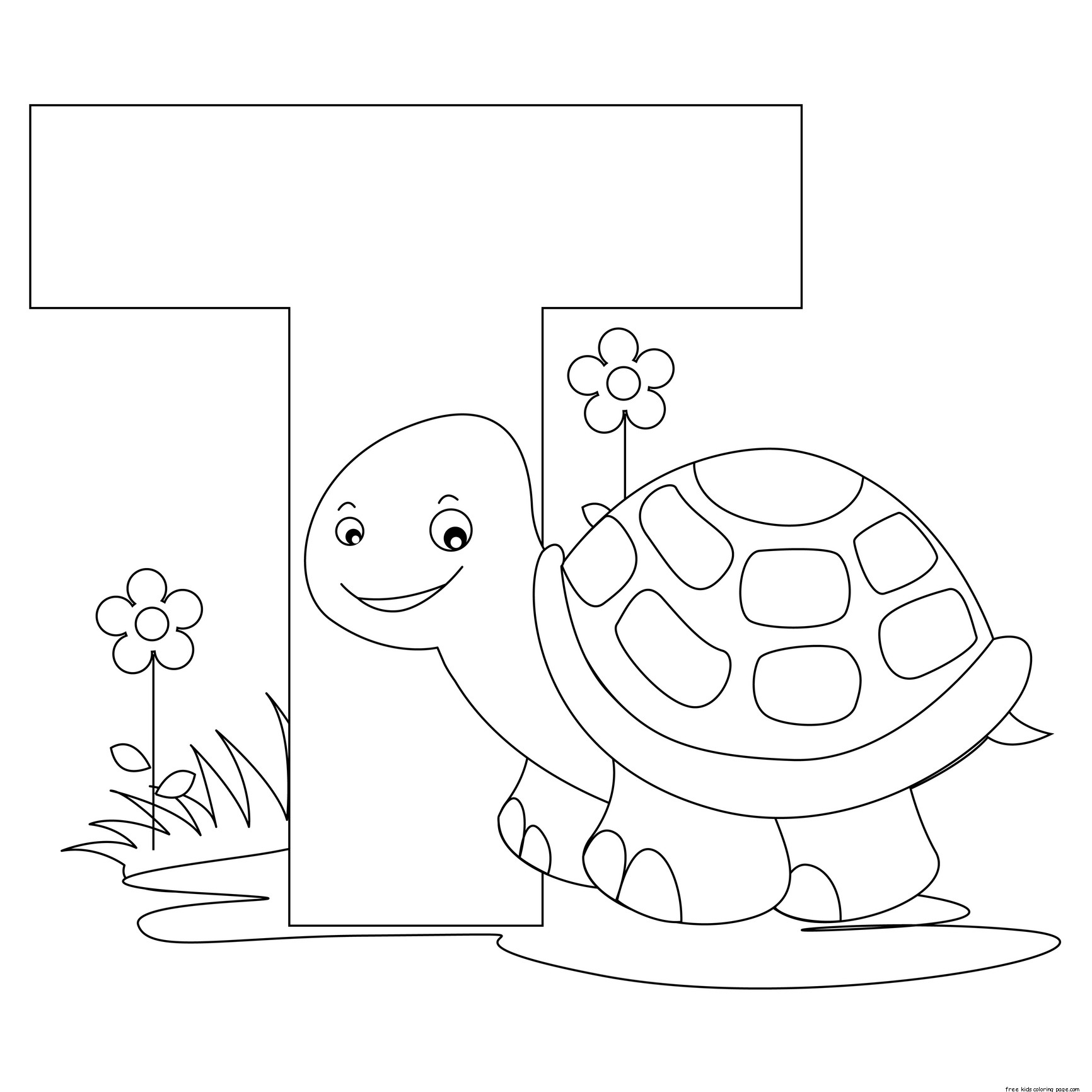 Printable Animal Alphabet Letter T is for Turtle