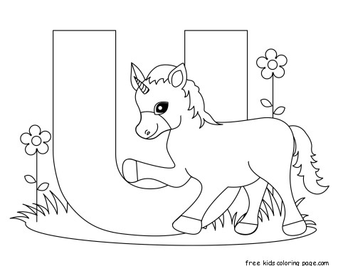 Printable Animal Alphabet Letter U is for Unicorn