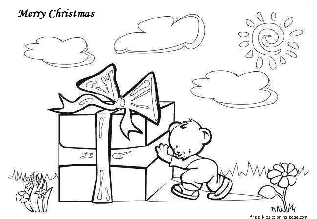 Merry Christmas Coloring Pages Big Gift Greeting Card Printable