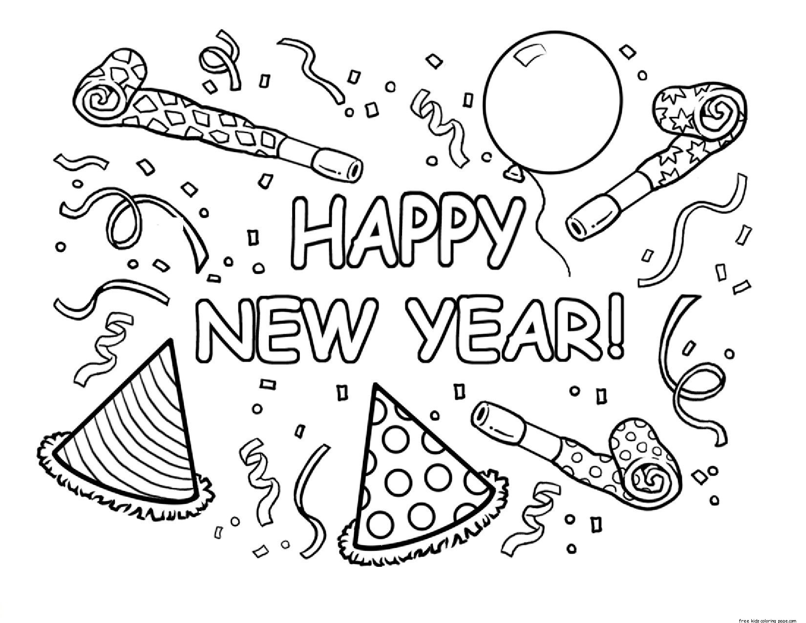 Print out happy new year coloring page for kids