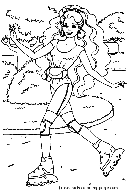 Printable Barbie roller blading Coloring Pages for girls 254x377