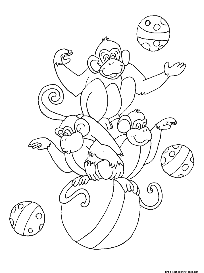 Printable circus monkeys coloring pages