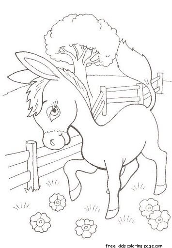 Printable farm baby donkey coloring page