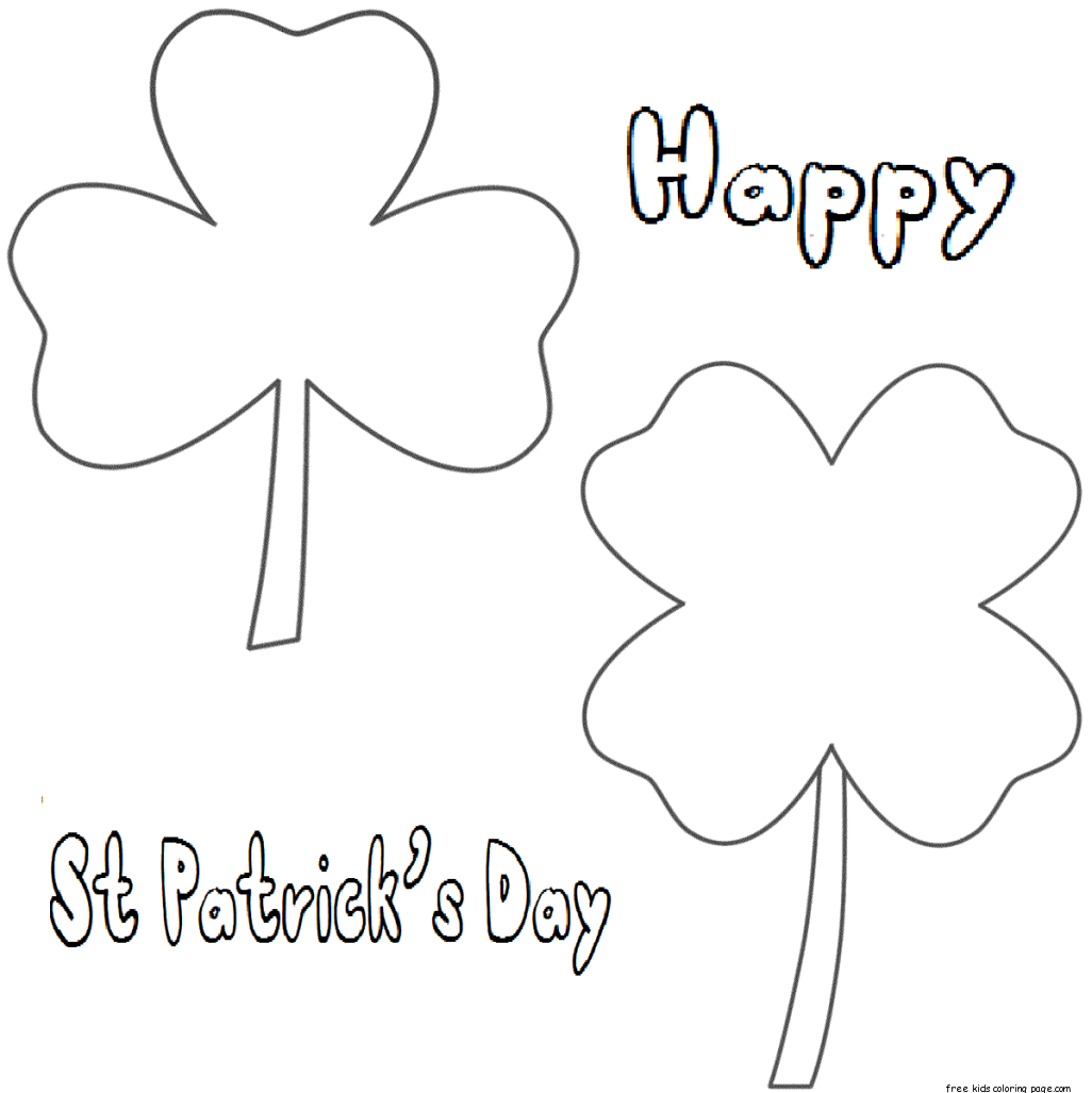 Printable three leaf clover coloring page for kidsFree Printable