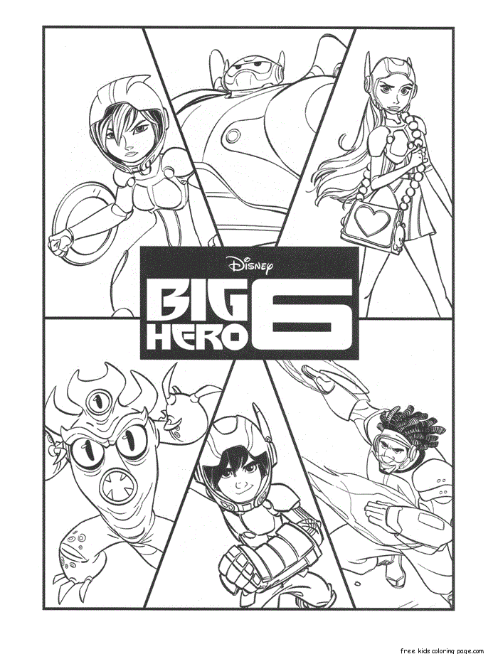 Print out big hero 6 characters coloring pagesFree Printable Coloring