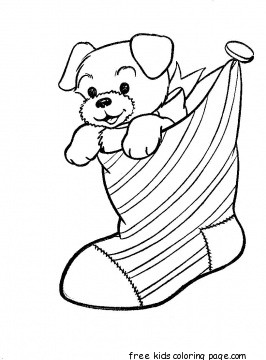 Printable Puppy in Christmas Stockings coloring pages