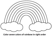 Printable seven rainbow colors.Fill right rainbow colors in sheet.activity for learning.
