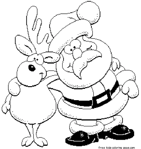 Printable Santa and Rudolph coloring page