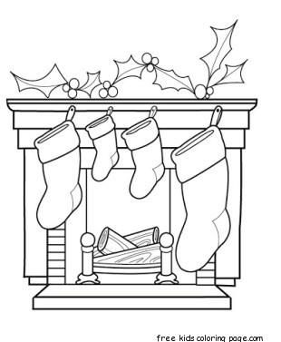 christmas stocking fireplace coloring sheet