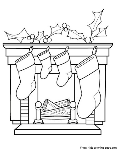 Printable coloring pages of Christmas Stockings Waiting for Gifts