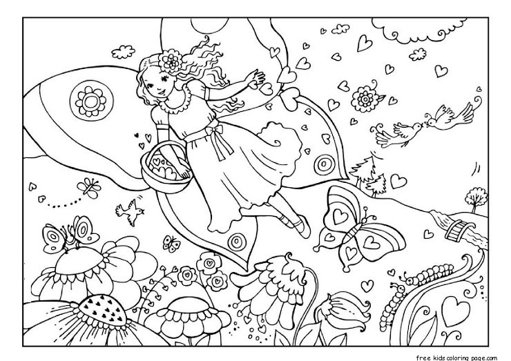 Printable Valentine day fairy colouring page 1