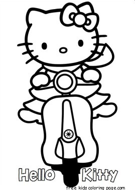 Printable hello kitty scooter coloring pages for kids