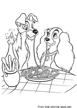 lady and the tramp spaghetti coloring pages for kids