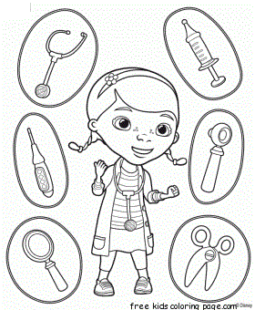 Doc McStuffins with the medical instruments coloring page