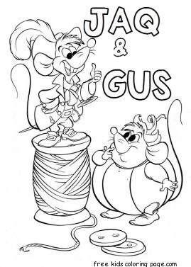 Printable Jaq and gus Cinderella coloring pages for kids