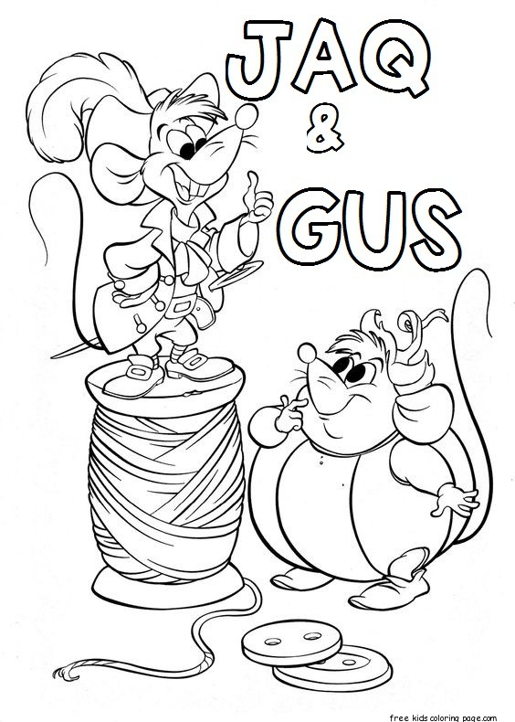 Printable Jaq and gus Cinderella coloring pages for kids