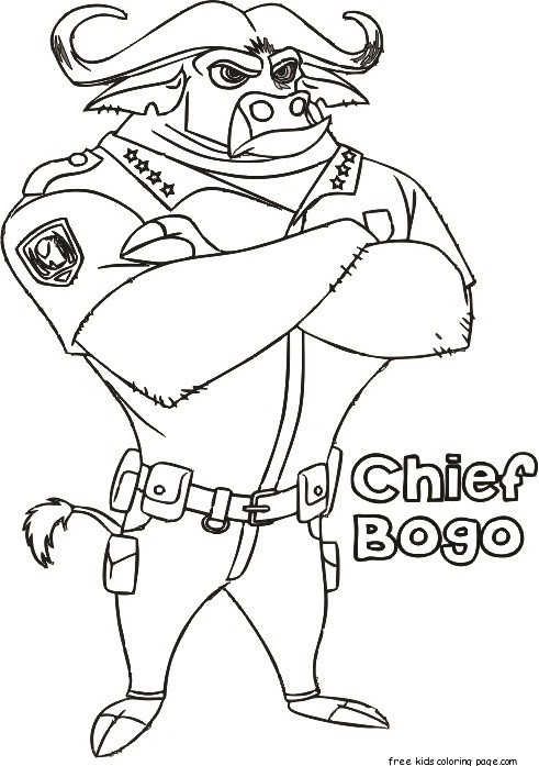 Printable chief bogo zootopia coloring pages