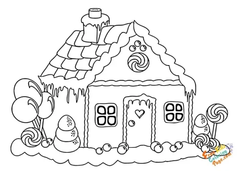 Gingerbread house coloring page to print out
