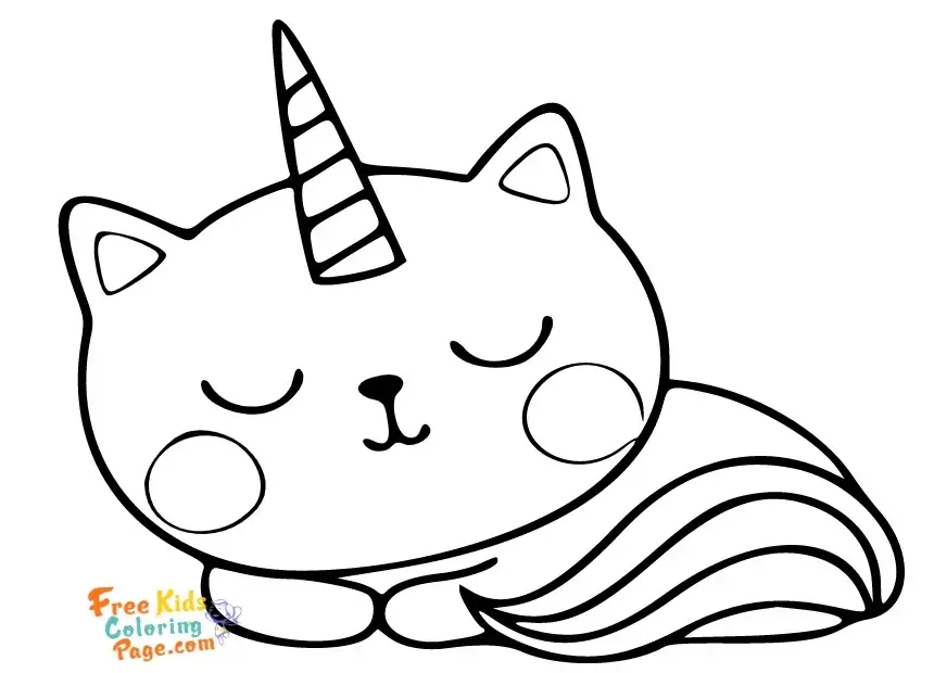 Kawaii Cat coloring pages to print out for kids. Free cute unicorn cat pictures to color for kids.