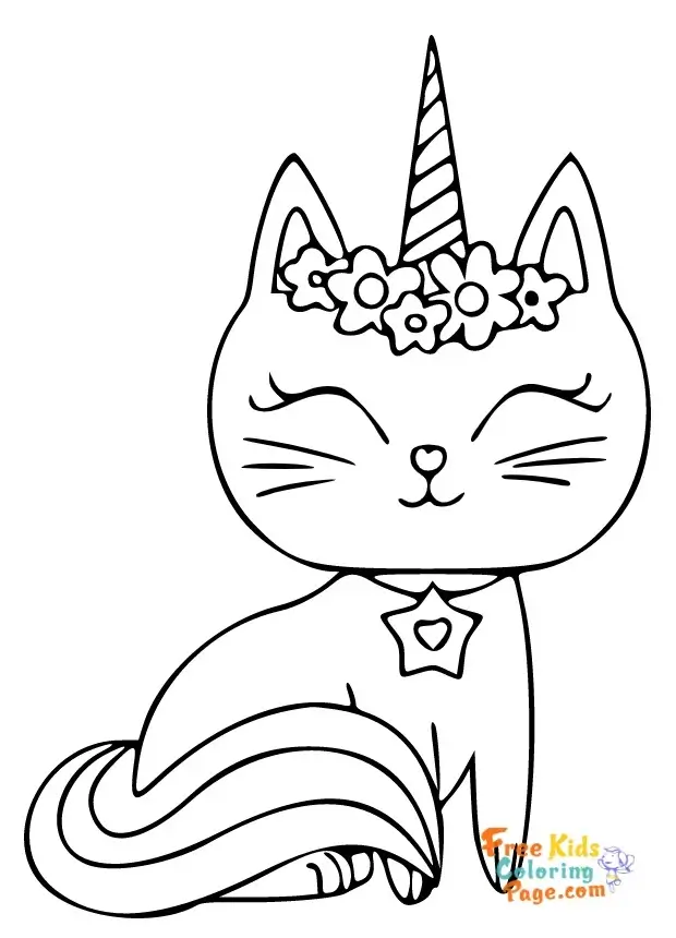 unicorn cat coloring pages to print for kids. free cute unicorn cat pictures to color for kids to print out.